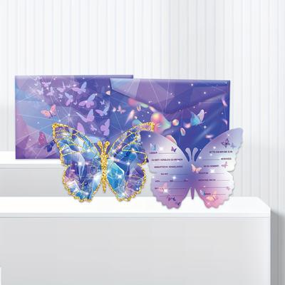 TEMU 12pcs Party Invitation Cards - Elegant Purple & With Golden Glitter Butterflies - Birthdays, Anniversaries, Weddings & , Celebration Invites | Whimsical Design | Paper Cards, Decorations Image