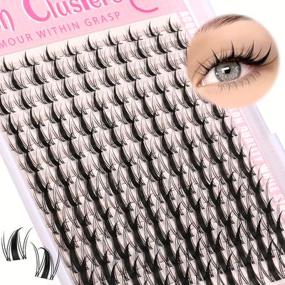 TEMU 140pcs Fairy Lash Kit 8-18mm Eyelash C - Diy Eyelash Kit Wet-look Spiky Anime Lashes Individual Fake Eyelashes Ultra-thin Invisible Lash Band Image