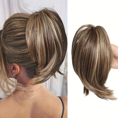 TEMU 1pc Elegant Body Wave Synthetic Ponytail Extension, 8-inch High Temperature Fiber Messy Bun Clip With Hairpin Comb For Women, Artificial Hairpiece Image