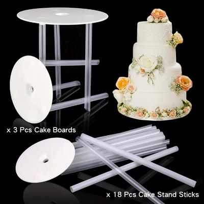 TEMU 21pcs/set (size: 9/12/16cm) Cake Tier Stakes Set, Cake Support Stakes Set, Including 3 Tiered Backing Plates And 18 Support Rods - For Tiered Cake And Stacking Support Image