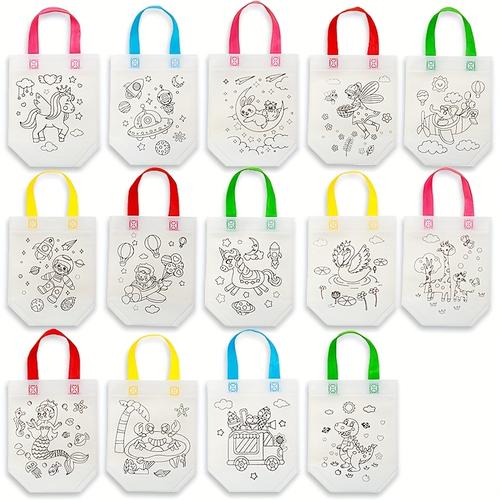 TEMU Ensemble de 28 sacs à main DIY Graffiti, réutilisables en non-tissé, avec colorés, pour les de fête d'art animalier au Carnaval, Halloween, Pâques, Noël et cadeaux de An, emballage et stockage