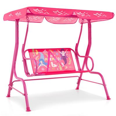 Costway 2-Seater Kids Patio Swing with Metal Stand and Adjustable Canopy-Pink