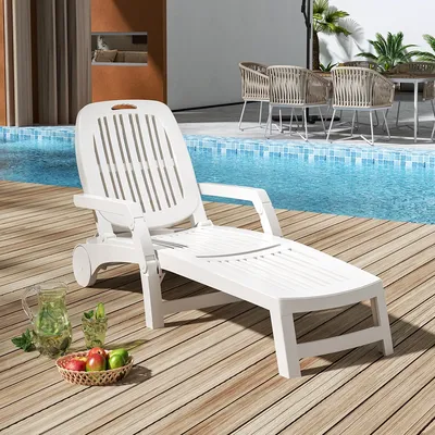 Outdoor plastic folding leisure chair garden lounge chair with wheels,73.5cm W x 193cm D x 41.5cm H