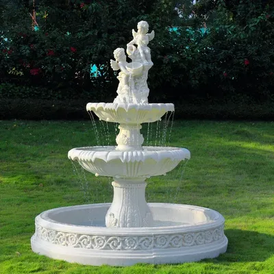 Large European-style running water fountain, fish pond, outdoor garden, water features, floor