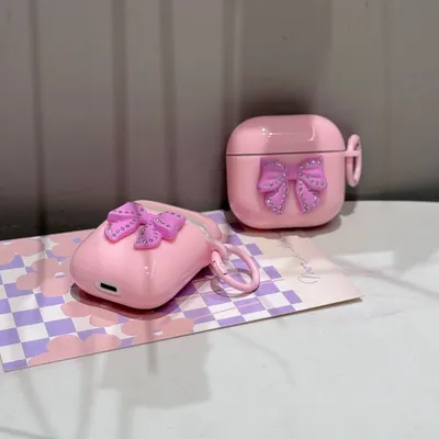Rosa Schleife Headset-Hülle für AirPods 1/2 mit Schlüsselanhänger für AirPods Pro2 4. Ladebox Fundas für AirPods 3, klar, stoßfest Image