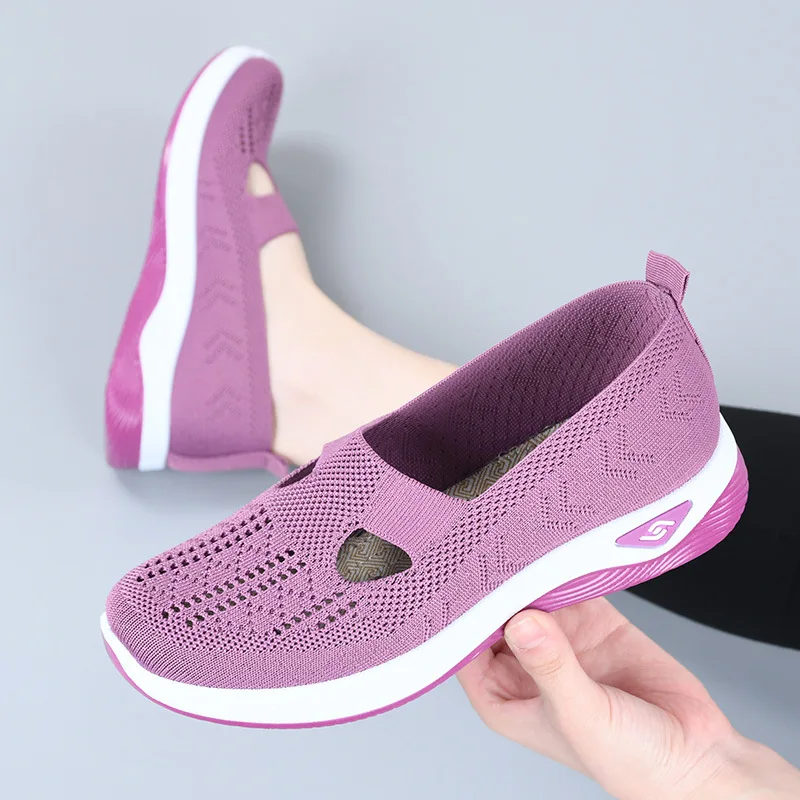 Große Größe 42 43, orthopädische Damenschuhe, Damen-Mutter, bequeme Wanderschuhe, rutschfeste ältere Frauen, atmungsaktive Turnschuhe, gewebter Strick