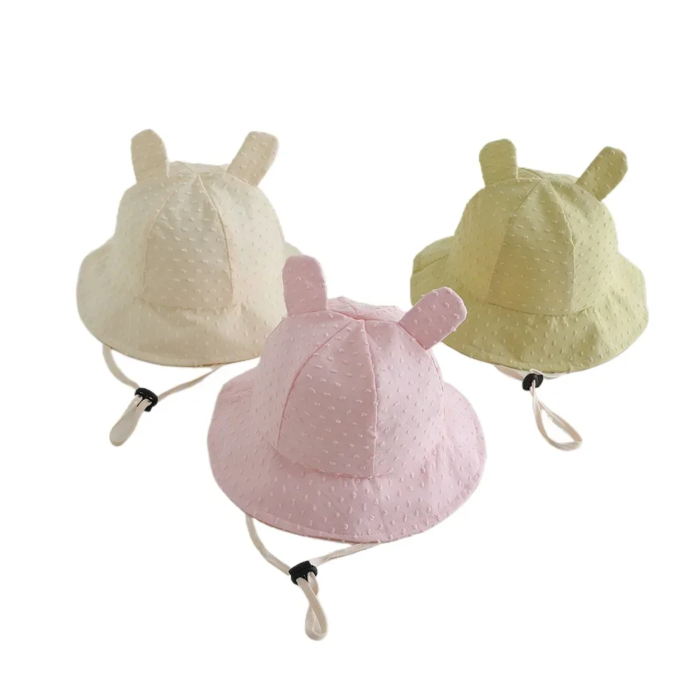 Neue Panama Sommer Baby Sonnenhut für Jungen Mädchen Einfarbig Nette Ohr Kleinkind Eimer Hüte Baby Strand Sonnenhut Kinder UV Schutz Kappe Image