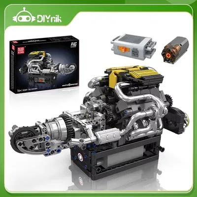 MOLD KING DIY 10207 Supercar V12 Motor Motorisiertes Simulationsmodell Elektrisch angetriebene Image