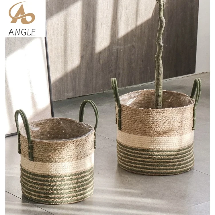 Natürlicher Weidenkorb für Pflanzgefäß, Bambus, Seegras, Aufbewahrungskörbe, Rattan, Blumentopf, Spielzeughalter, Hausgarten-Dekoration Image