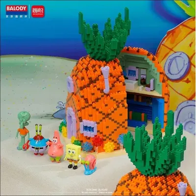 SpongeBob SquarePants Series Building Blocks Krusty Krab Pineapple House Stone Statue Model Bricks