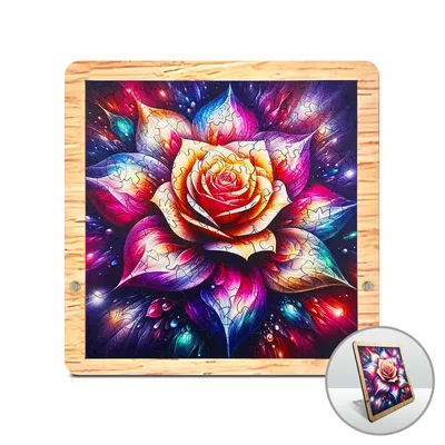 Colorful Flower Wooden Puzzle Art, Difficult Jigsaw Puzzle with Wooden Frame, Unique Irregular Shape