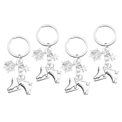 4 Pcs Ice Skating Keychain Roller Skates Keyring Figure Skating Gifts Bag Charm Snowflakes Favor