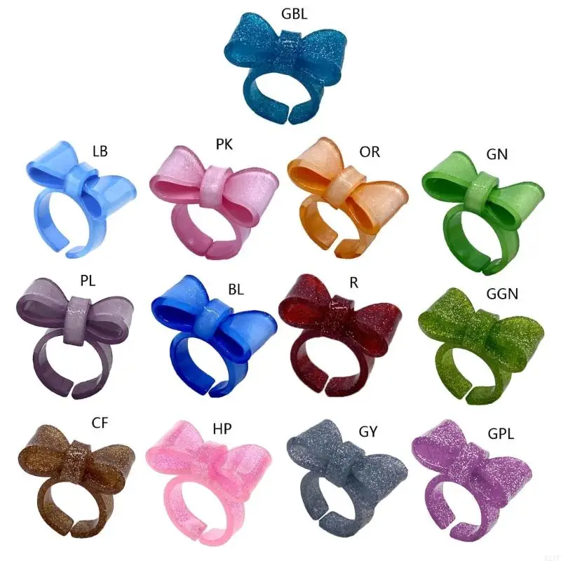 E21F Colorful Resin Rings Bowknot Rings Cute Stackable Rings Adjustable Open Rings Bow Rings Acrylic Finger Rings Jewelry
