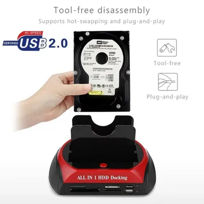 2.5 "3.5" SATA With Card Reader USB 2.0 To IDE SATA Hard Drive OTB Clone Dock All In One Hard Drive