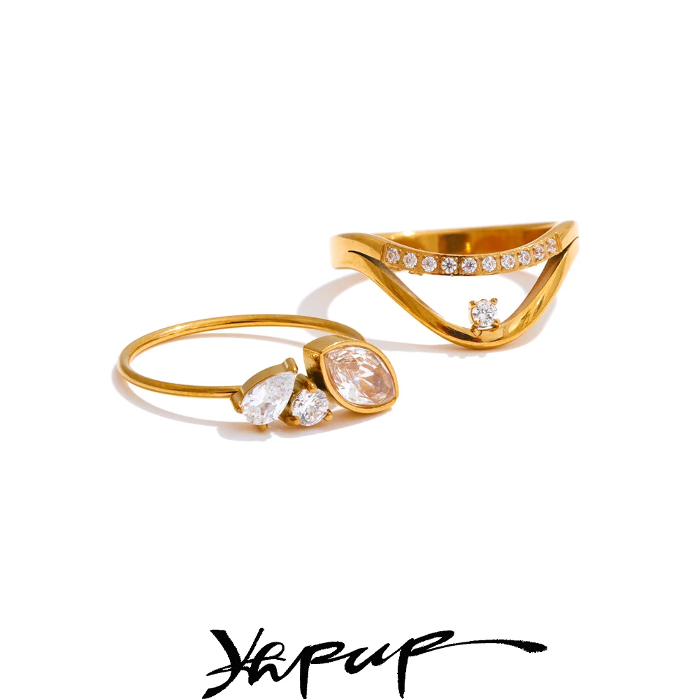 Yhpup Misura 6 7 8 Delicato Lucido CNC Cubic Zirconia Anello di Alta Qualità 18K Oro PVD Placcato Acciaio Inossidabile Dito Gioielli Regalo
