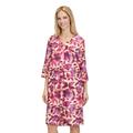 Sommerkleid CARTOON "Cartoon Sommerkleid mit Muster", Damen, Gr. 44, Normalgrößen, cream, schwarz pink, Obermaterial: 55% Leinen, 45% Viskose., modisch, lässig geschnitten kurz, U-Boot-Ausschnitt, Kleider, Material