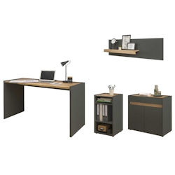 Furn.Design Büromöbel Set in grau matt und Wotan Eiche mit Schreibtisch, Kommode und 2 x Regal für Homeoffice Center Image