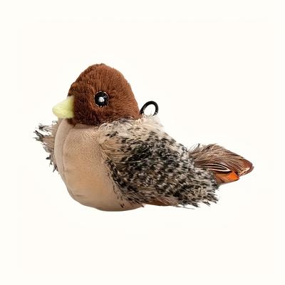 TEMU 1pc Usb Rechargeable Interactive Cat Toy With Realistic Chirping Sounds & Artificial Feathered Tail - Self-playing Plush Bird With Simulated Wings, Safe 36v Battery-powered For All Cat Breeds Image