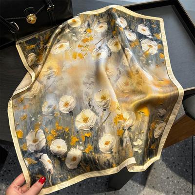 TEMU Women' Floral Print Silk Scarf - Versatile, Chic, Windproof & , Ideal For , Casual Weekend Attire, Stylish | Floral Print Scarf | Silk Fabric, Scarf Image