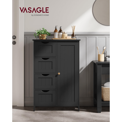 TEMU Bathroom Floor Storage Cabinet, Bathroom Storage Unit With 4 Drawers, Freestanding Bathroom Cabinet With 1 Door, 30 X 55 X 82 Cm