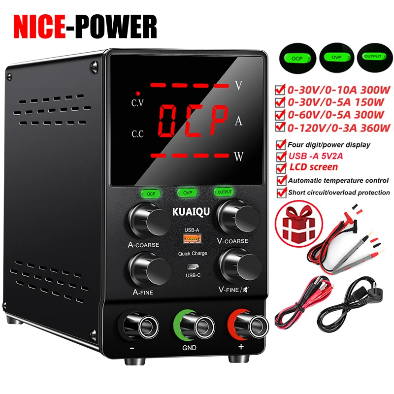 OCP OVP 30V 10A Labornetzteil Einstellbares geregeltes Netzteil 30V 5A, Spannungsstromstabilisator, 60V 120V zur Reparatur Image