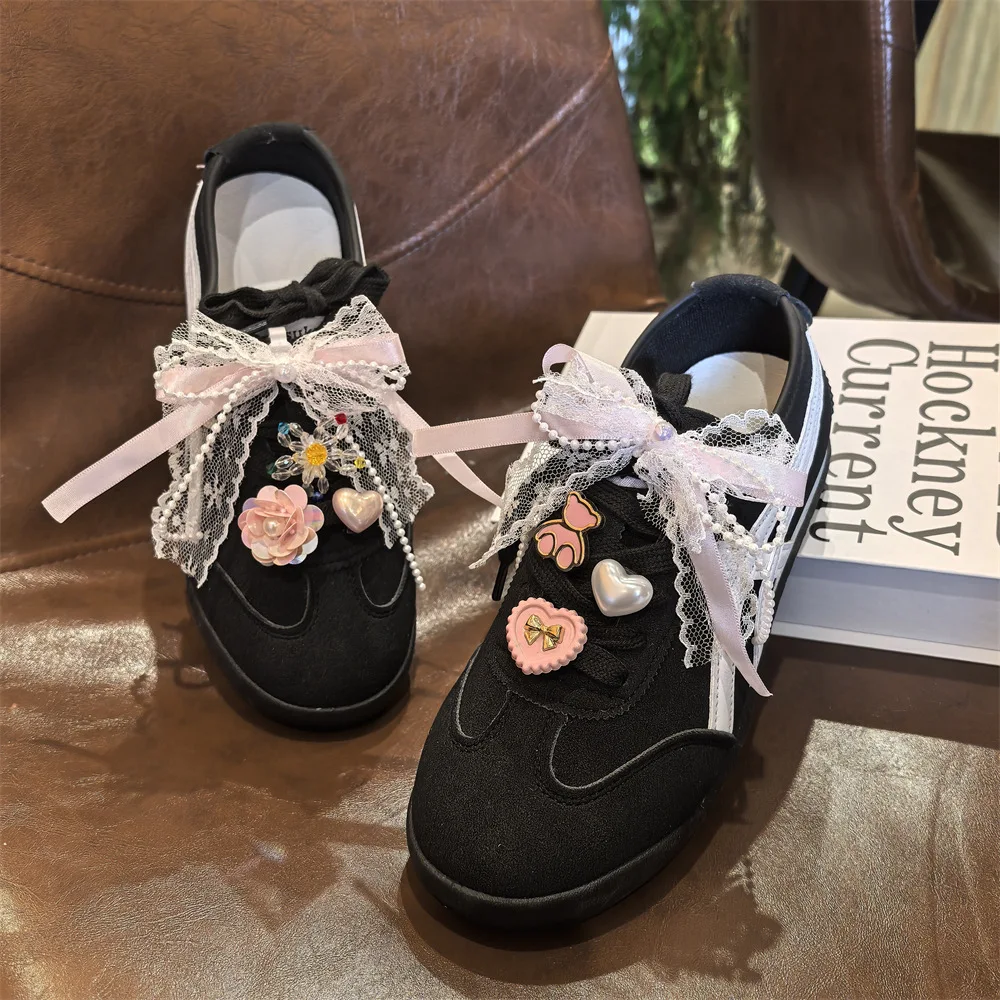 Rosa Perle Spitze Schleife Schnürsenkel Charms für Sneakers Dekorationen Blume Bär Liebe Schuh Charm Schnalle DIY Schuhe Zubehör 1 Stück/2 Stück