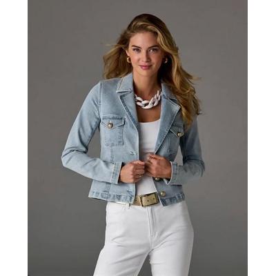 Boston Proper - Light Wash Blue - Modern Length Crest Button Luxe Denim Jacket - XL
