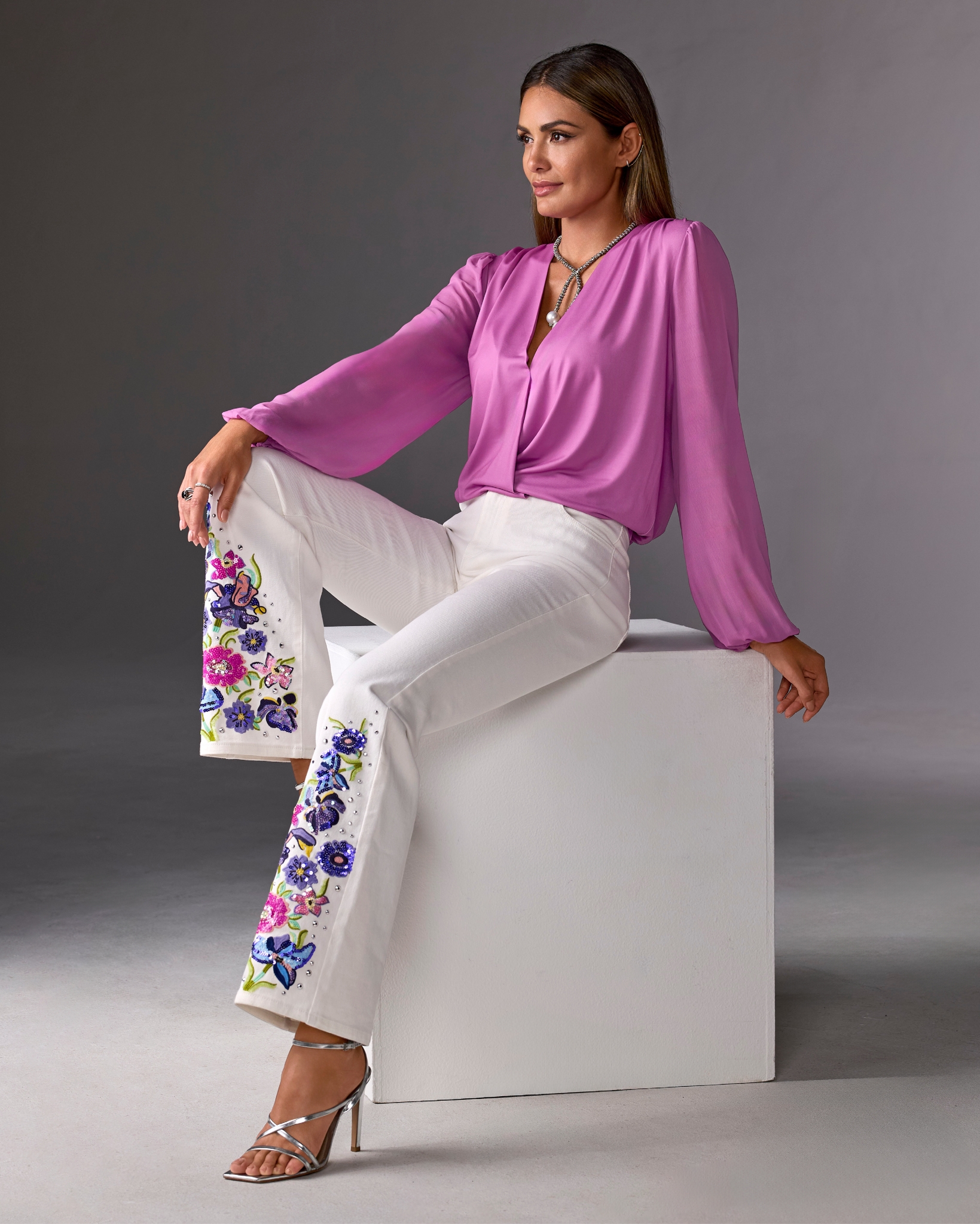 Boston Proper - Monterey Floral Embellished Jean White - 2