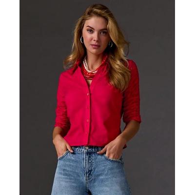 Boston Proper - True Red - Ruched Sleeve Button Up Shirt - Small