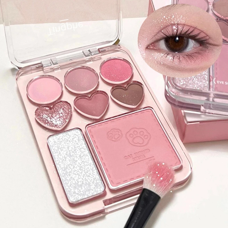 12-Farben-Lidschatten-Palette mit Liebesherz, nackt, natürlicher Glitzer, rosa, niedrige Sättigung, Lidschatten-Palette, zarte Augen-Make-up-Kosmetik Image