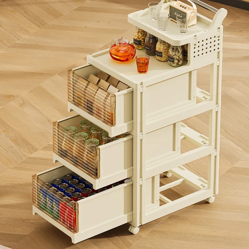 Trolley-Rack, Wohnzimmer-Aufbewahrungsschrank, Kleinigkeiten-Trolley, einfaches Klappsofa, mobiler Schubladentyp für den Haushalt