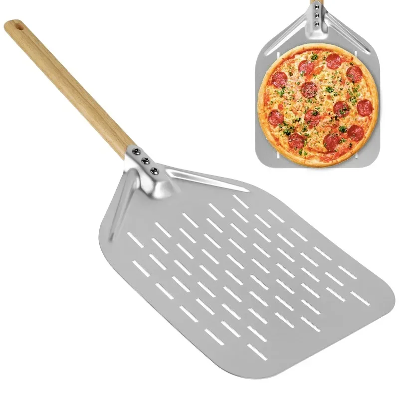 12-Zoll-Antihaft-Pizzaschaufel aus Metall mit Holzgriff, Gebäck- und Pizzazubehör für gebackene Haushaltsgeräte in der Küche Image