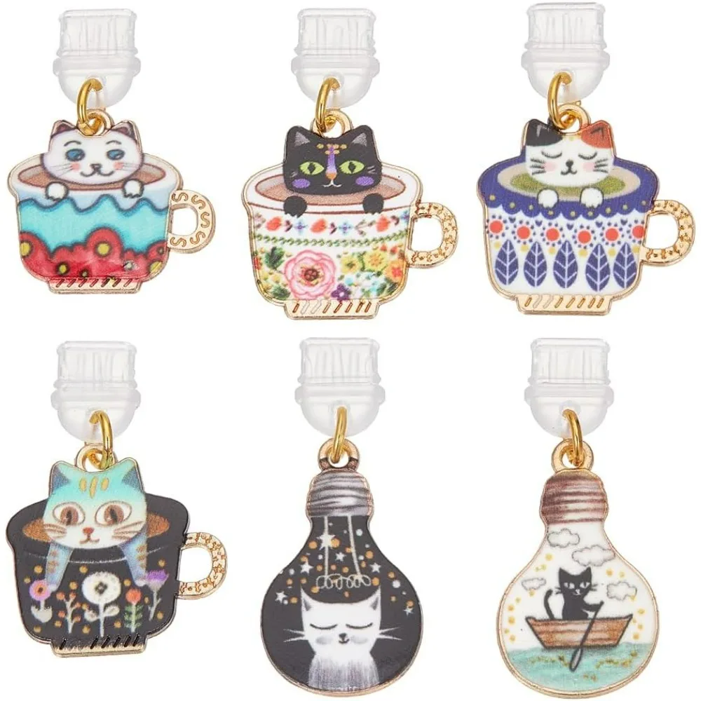 6 Stück Staubstecker Charm Typ C Anti-Staub-Stecker 0,8 ~ 1,5 Zoll lange mobile staubdichte Stecker mit Katzenanhängern USB-C-Anschlusskappen Herstellungsset Image