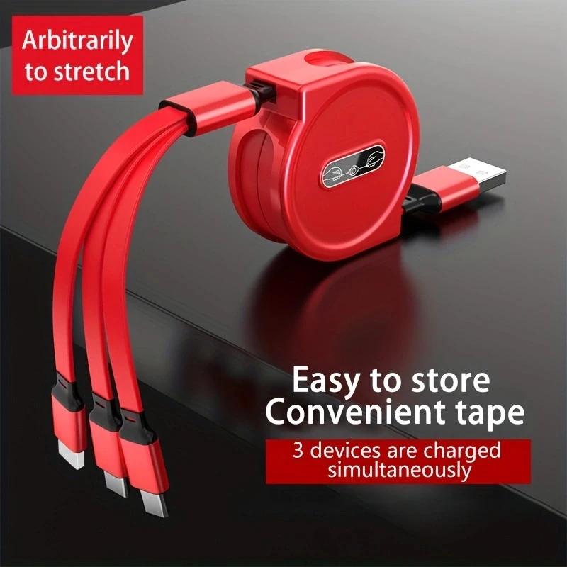 Neues einziehbares 1 bis 3 superschnelles Laden, geeignet für Android TYPE-C Apple geflochtenes 3-in-1-Handy-Datenkabel  Image