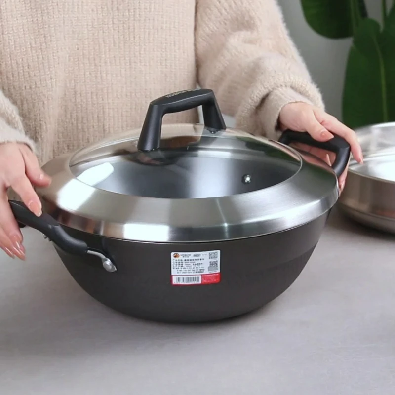 Cornbach Ding Wasserkocher Gusseisen Wok Haushalt unbeschichtet Antihaft-Wok rostfrei Gusseisen binauraler Eintopf Wok vertiefen Image