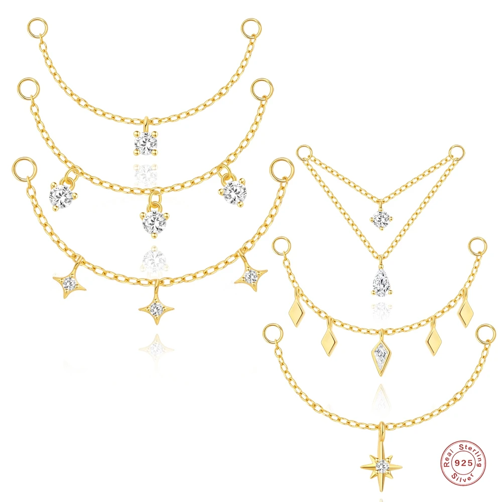 AIDE 925 Sterling Silber 9 Arten Zirkon CZ Kette Ersatzteile Rock Punk Hoop Piercing Hoops Tropfen Ohrring Edlen Schmuck Geschenk 1 stück