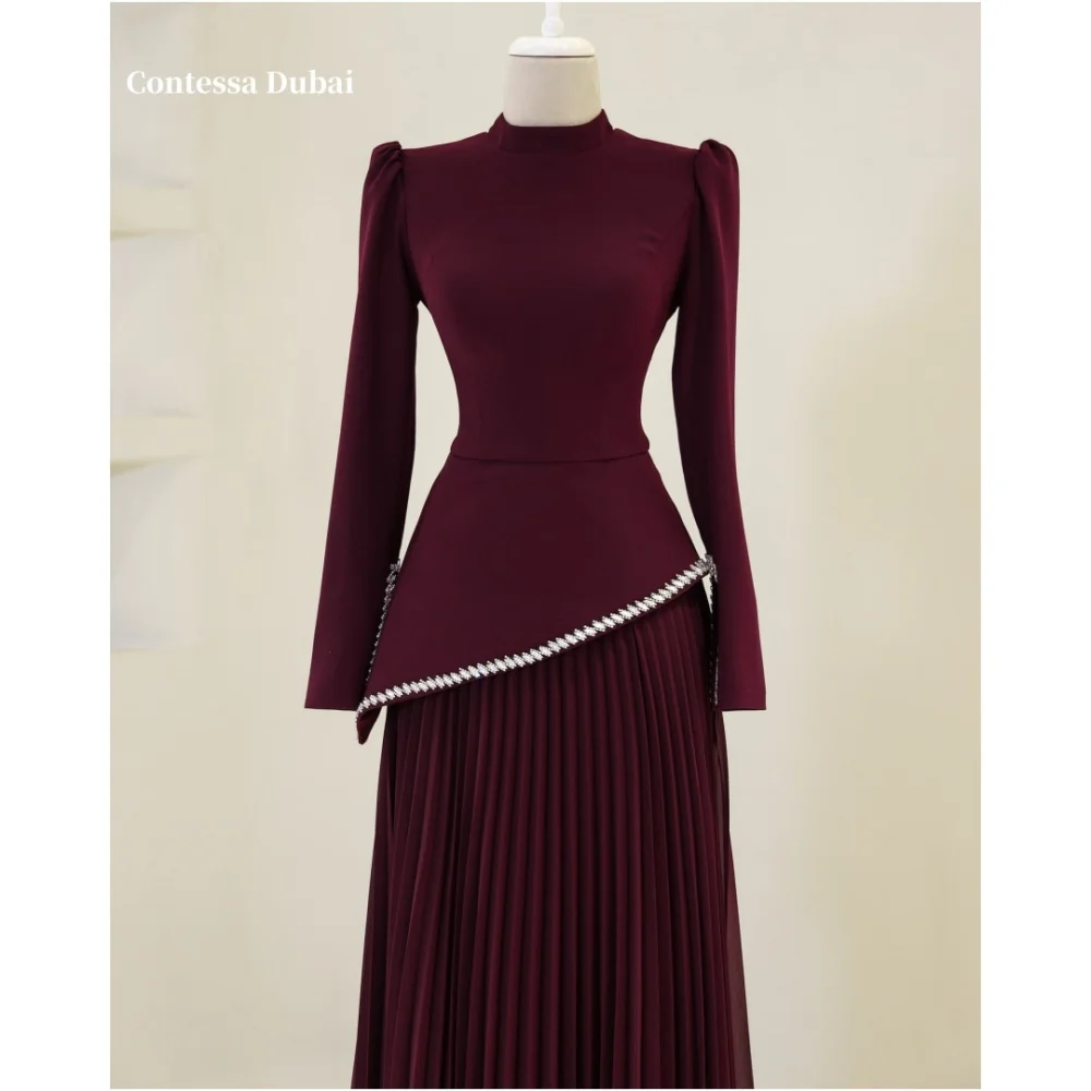 Contessa Dubai Column High Neck Long Sleeve Prom Dress Sequin Customized robes de soirée Ankle-Length Elegant فساتين سهرة