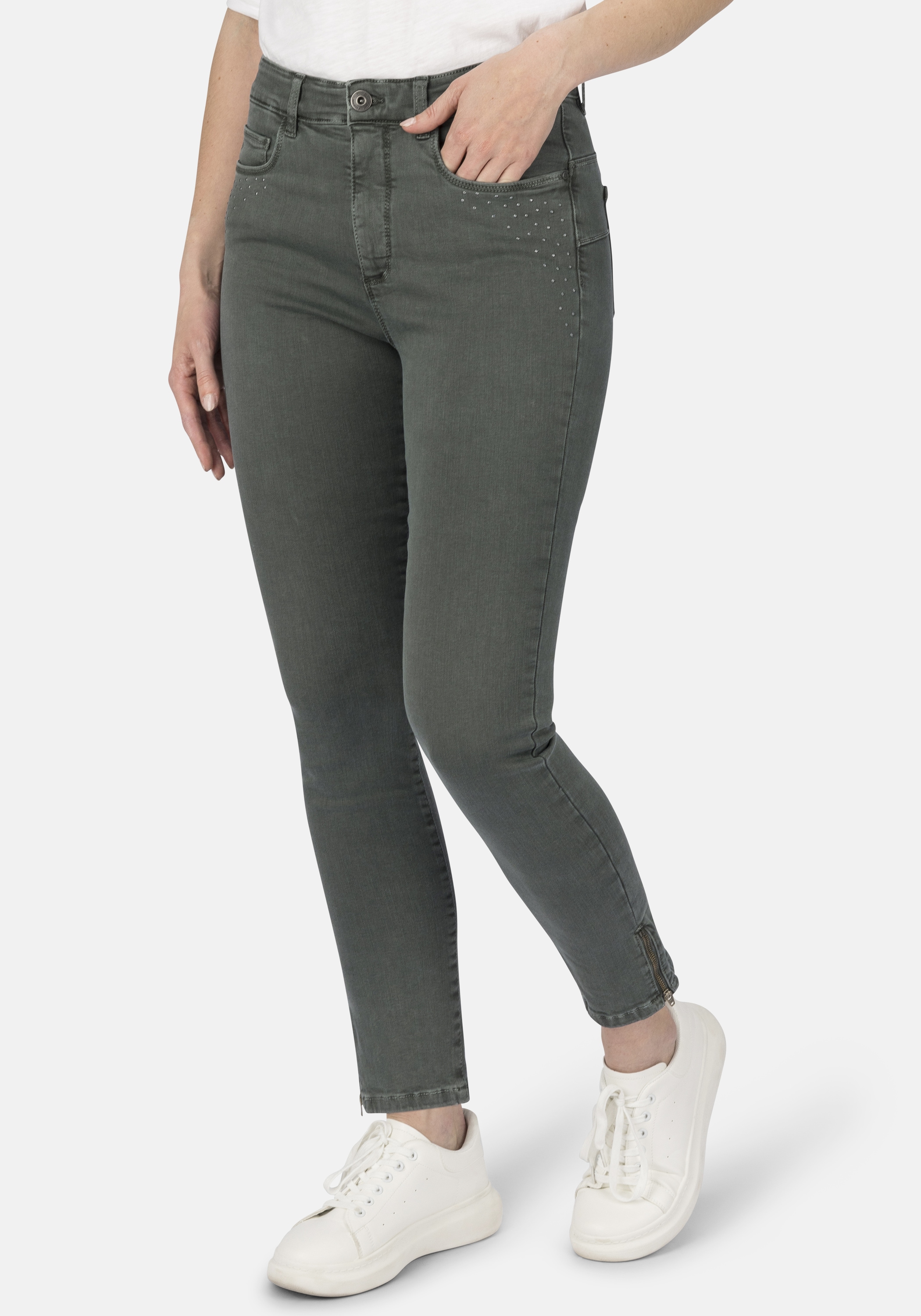 5-Pocket-Jeans STOOKER WOMEN "Rio Colour Skinny Fit", Damen, Gr. 50, Länge 28, grün (grün urban), Denim/Jeans, 98% Baumwolle, 2% Elasthan, skinny fit lang, Jeans 5-Pocket-Jeans, Skinny Fit Casual Clean Wash Denim Jeans Magic Shape Effekt für Damen
