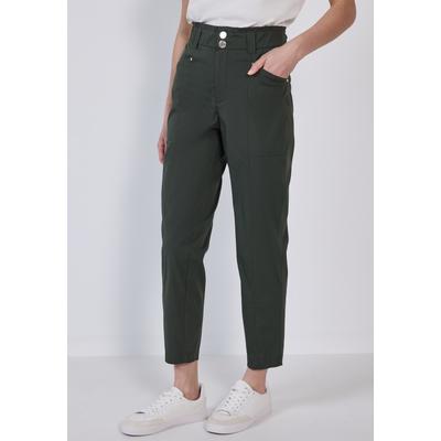 Paperbag-Hose STREET ONE STUDIO, Damen, Gr. 44, Länge 28, desert pine grün, Web, 70% Baumwolle, 27% Nylon, 3% Elasthan, unifarben, casual, comfort fit lang, Hosen, High Waist Image