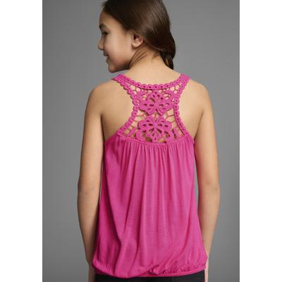 Tanktop KIDSWORLD "Viskose - Top", Mädchen, Gr. 152/158, pink, Jersey, Obermaterial: 100% Viskose, unifarben, modisch, weit hüftlang, Rundhals, ohne Ärmel, Tops, mit Spitzeneinsatz im Rücken Image