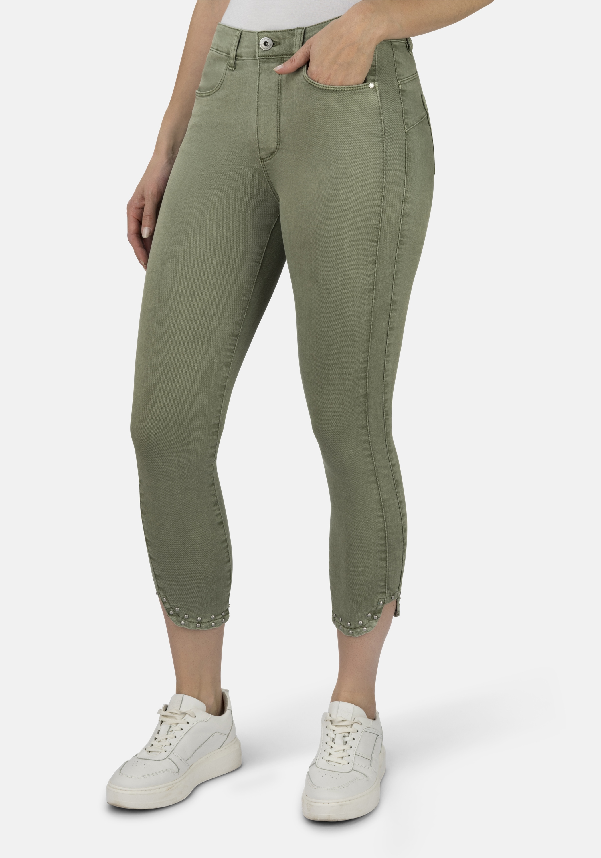 5-Pocket-Jeans STOOKER WOMEN "Skinny Fit Rio Denim", Damen, Gr. 50, Länge 26, grün (grün tee), Denim/Jeans, 98% Baumwolle, 2% Elasthan, skinny fit 7/8-Länge, Jeans 5-Pocket-Jeans, Skinny Fit Casual Clean Wash Denim Jeans Magic Shape Effekt für Damen