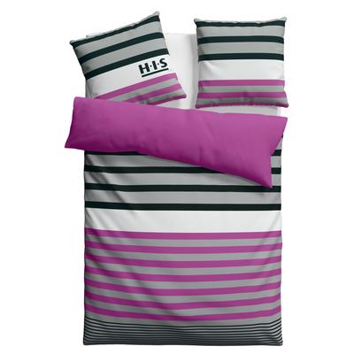 Bettwäsche H.I.S "Majoran", lila (beere), B/L: 200cm x 220cm, 2 St., Polycotton recycelt, B/L: 80cm x 80cm & 80cm x 80cm, Polycotton recycelt, Obermaterial: 52% Polyester, 48% Baumwolle, Bettwäsche, gestreifte Bettwäsche in verschiedenen Qualitäten Image