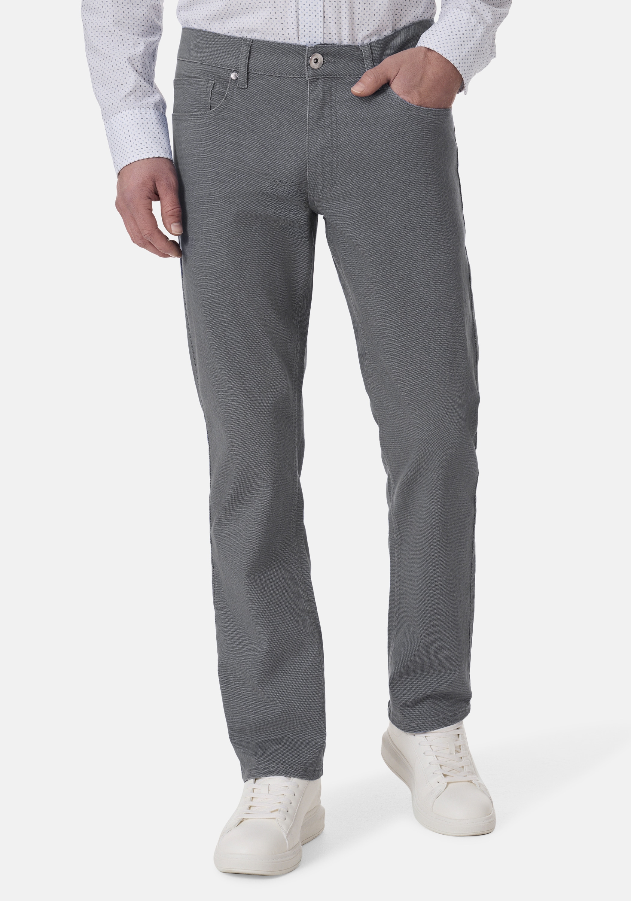 5-Pocket-Jeans STOOKER MEN "Frisco Print Straight Fit Jeans", Herren, Gr. 32, Länge 32, grau structure aop, Twill, 99% Baumwolle, 1% Elasthan, straight fit lang, Jeans 5-Pocket-Jeans, Straight Fit Casual Clean Wash Twill Coloured Comfort Flex für...