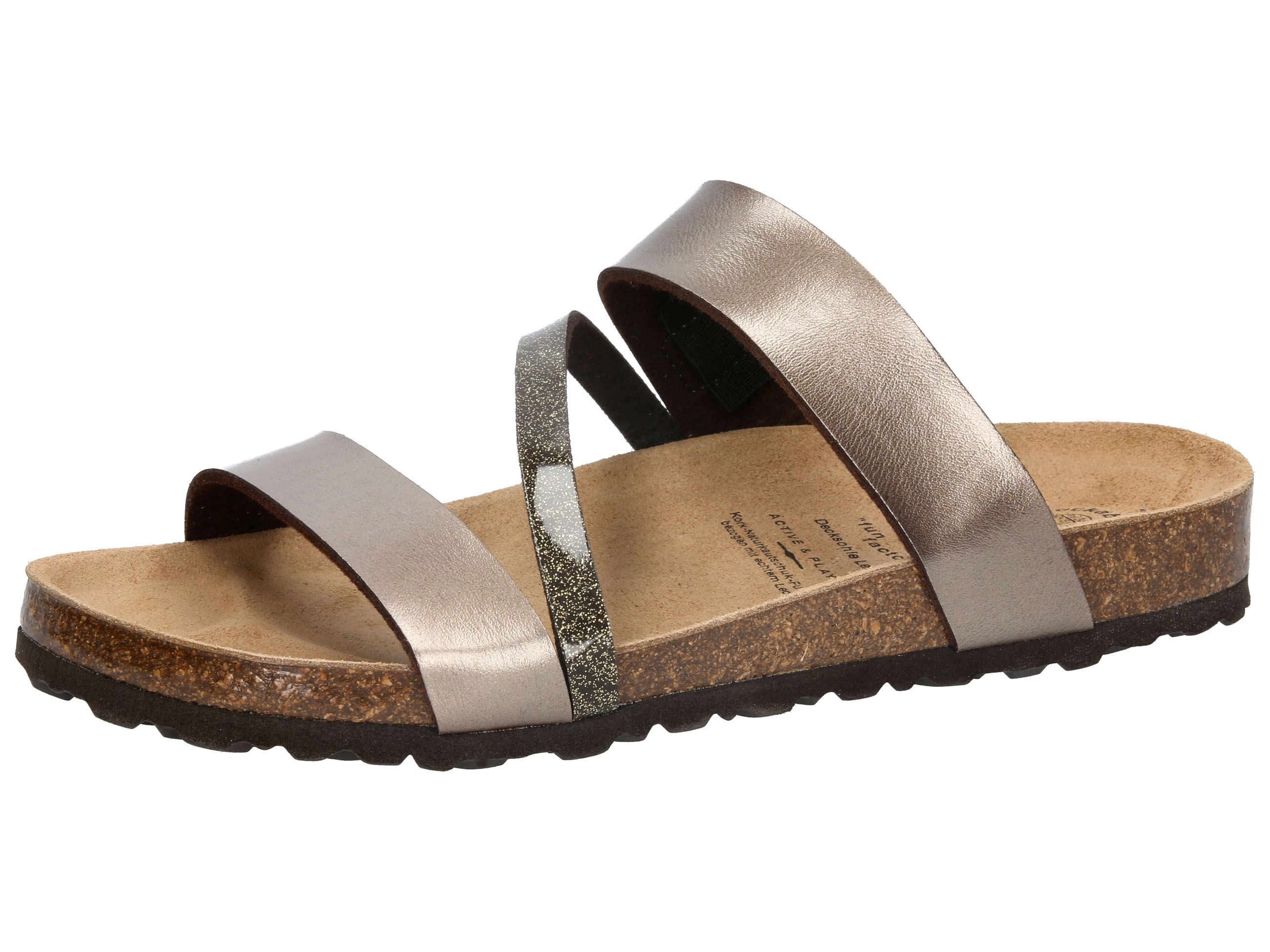 Hausschuh LICO "Pantolette Bioline Glitter", Damen, Gr. 39, braun, Synthetik, Schuhe Hausschuh