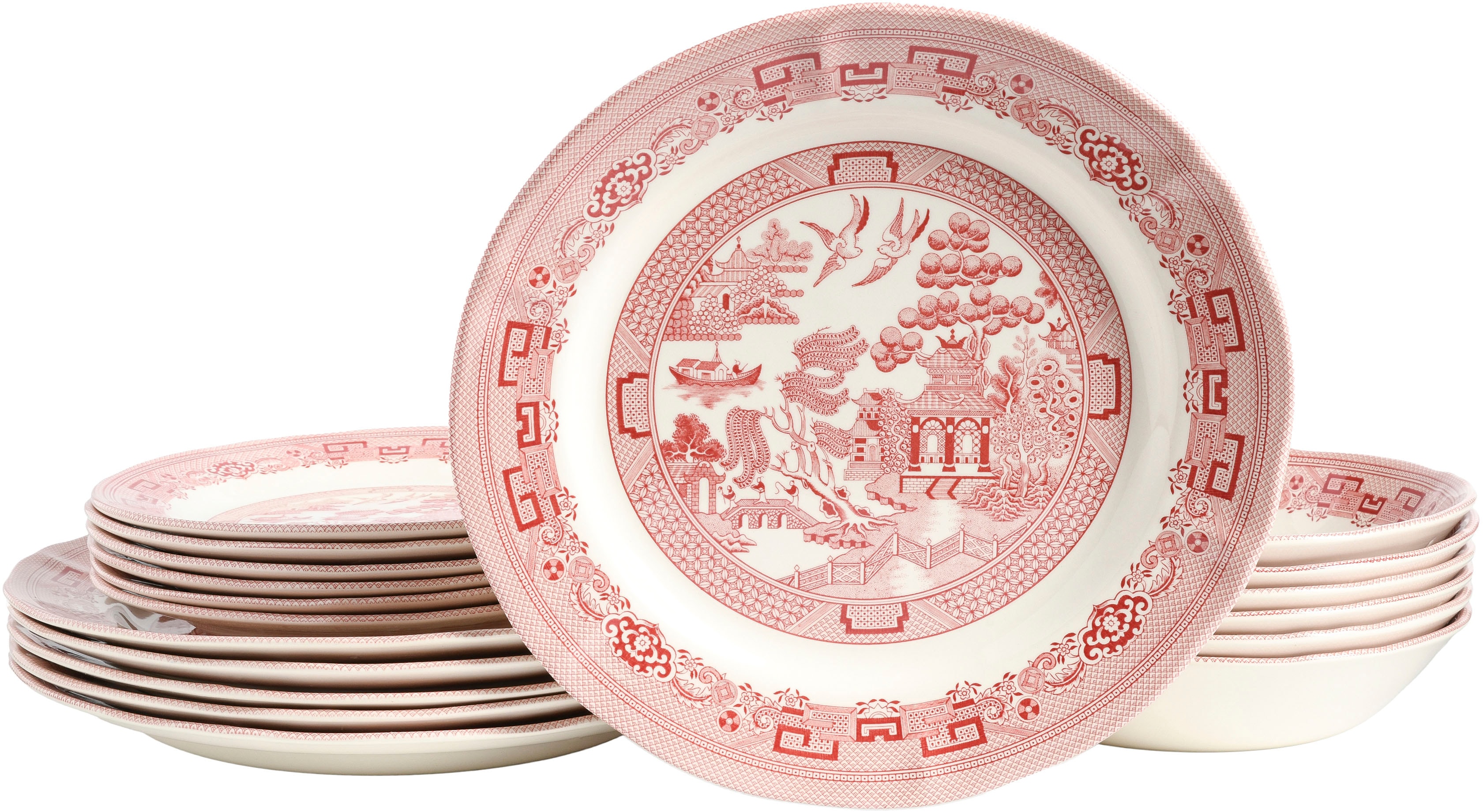 Teller-Set CREATABLE "China Town, Teller Set 18-tlg", rot, 18 Stk., Steingut, Geschirr-Sets, Fernöstliche Kultur