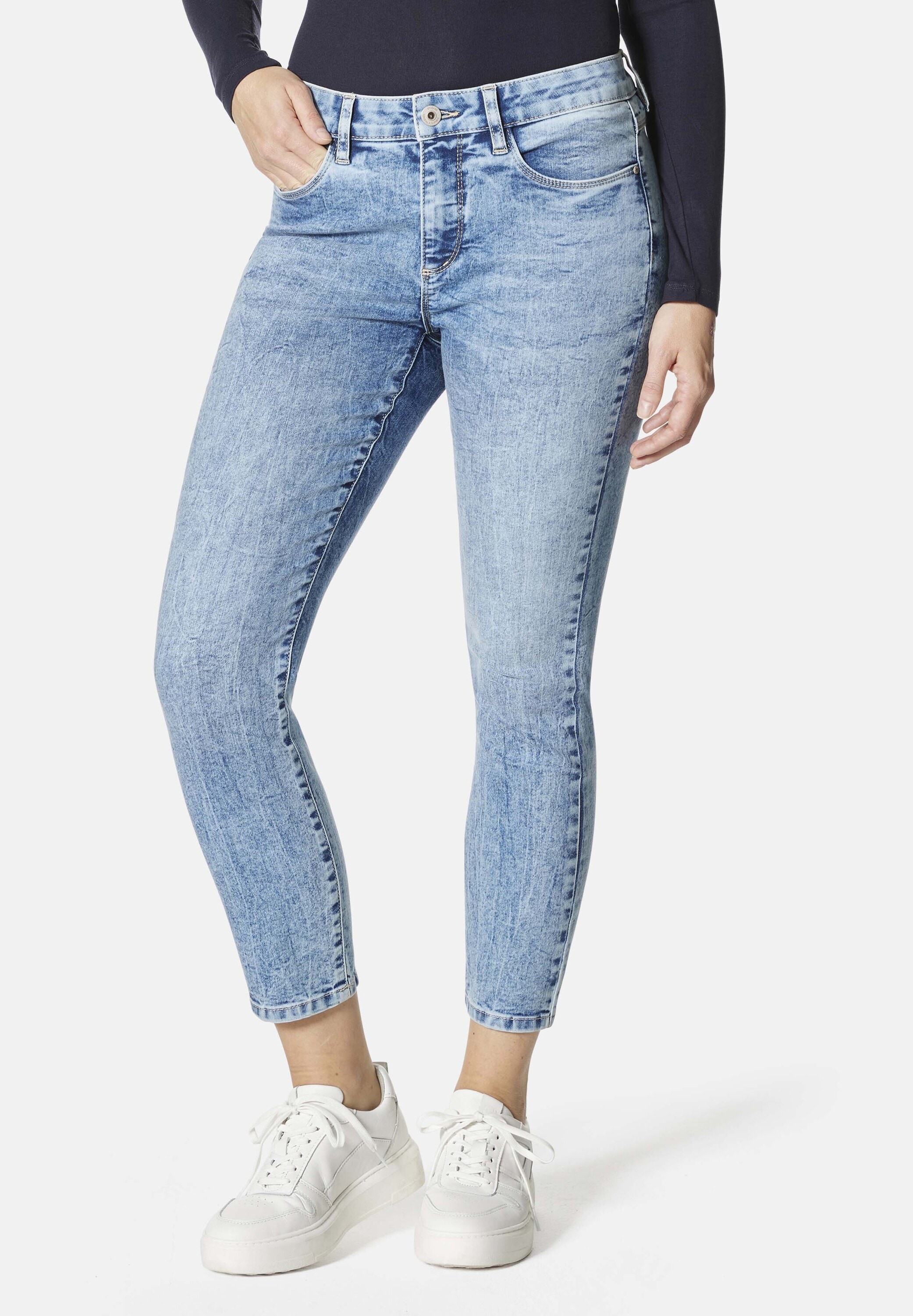 5-Pocket-Jeans STOOKER WOMEN "Florenz Season Slim Fit", Damen, Gr. 44, Länge 28, blau (bleached blau), Denim/Jeans, 82% Baumwolle, 17% Polyester, 1% Elasthan, slim fit lang, Jeans 5-Pocket-Jeans, Slim Fit Casual Clean Wash Denim Jeans für Damen