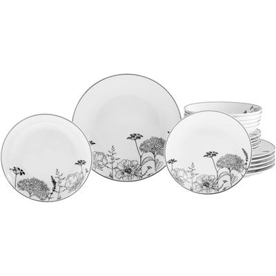 Teller-Set CREATABLE "Luna Black Flower, Tellerset 18-tlg", weiß, 18 tlg., Porzellan, Geschirr-Sets, Harmonische Coupeform Image
