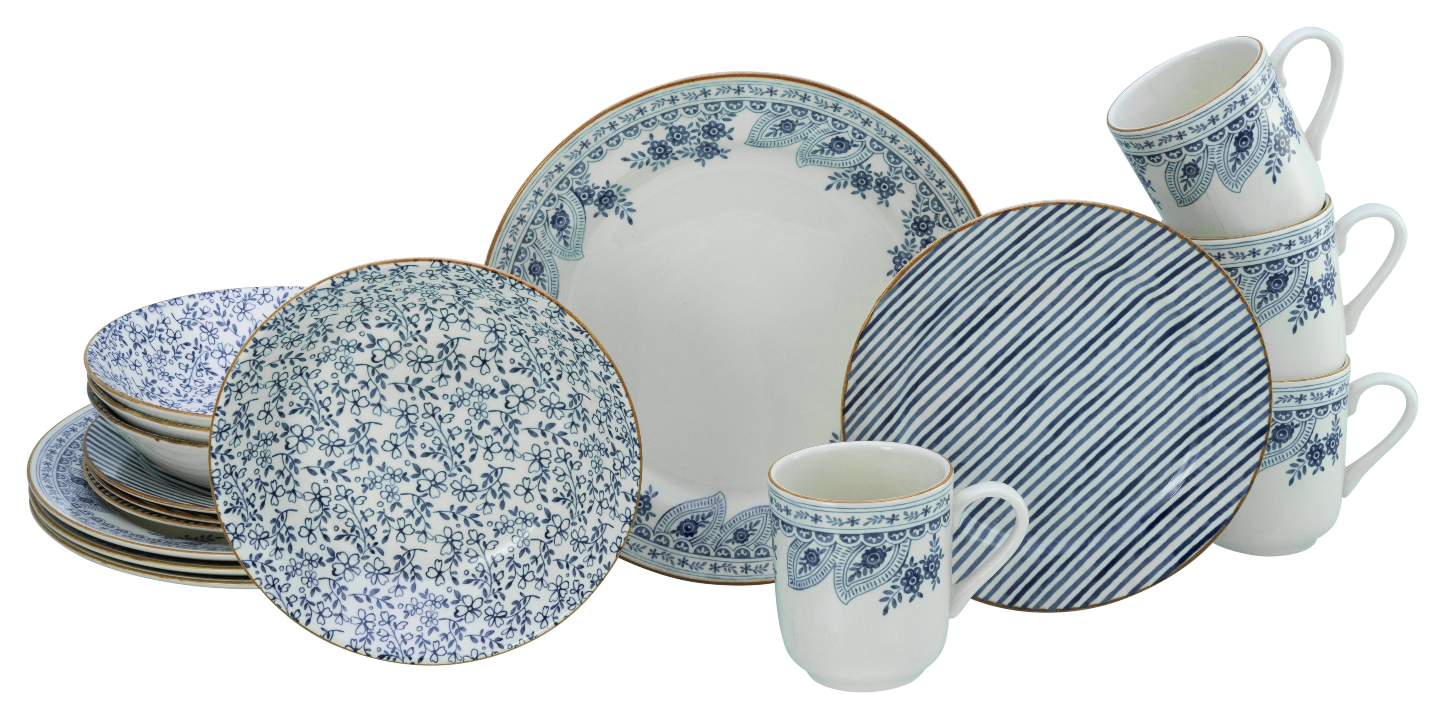 Kombiservice CREATABLE "Euböa, Kombi-Service 16-tlg", blau, 16 Stk., Steingut, Geschirr-Sets, Kombiservice, Blaue Motive