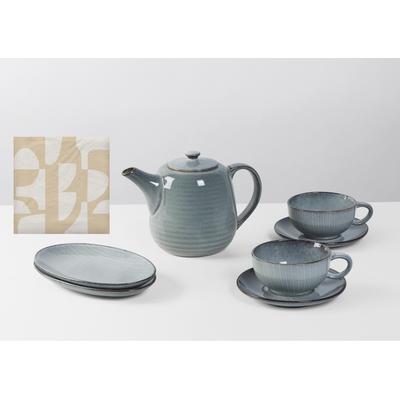 Teeservice BROSTE COPENHAGEN "Single Geschirr-Set Nordic Sea, inkl. 1 Päckchen Papierserviette", blau (soft blau), 8 tlg., Keramik, Geschirr-Sets, Beliebte Geschirr Sets Exclusiv mit Geschenk Image
