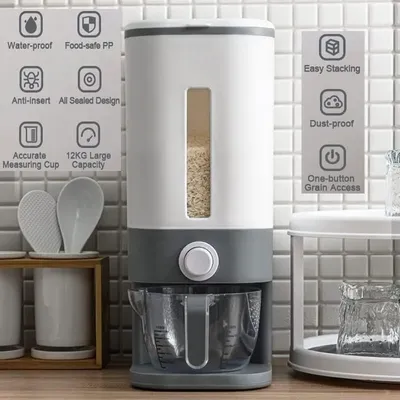 25 Lbs Rice Dispenser, Large Grain Container Storage with Lid Measuring Cylinder Moisture Proof